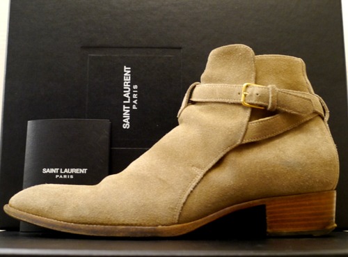 ◆SAINT LAURENT PARIS サンローラン スエードレザー ジョッパーズ ベルテッド ショート ブーツ ベージュ 40◆ エディ期のアイコン的モデル