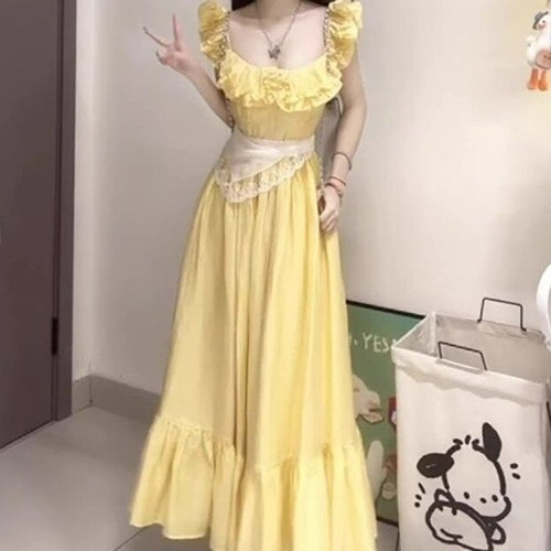 フリルカラーレーススカーフマキシワンピ ・78478