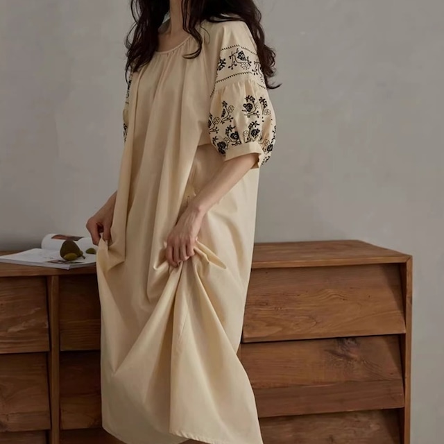 【M-XL】flower pattern puff-sleeve roomwear p1180