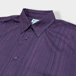 【HAGGAR】LARGE ビッグサイズ ストライプ ポリシャツ 長袖シャツ カジュアルシャツ ディープパープル US古着