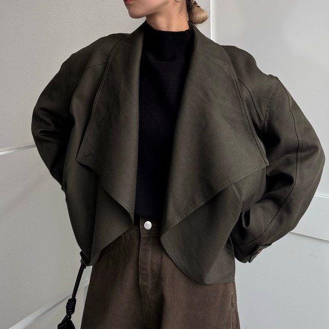 Asymmetric big collar 2way short BZ/khaki brown