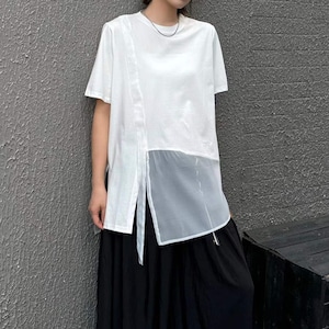 ASYMMETRIC ORGANZA PANEL SHORT SLEEVE T-SHIRT M M-17354