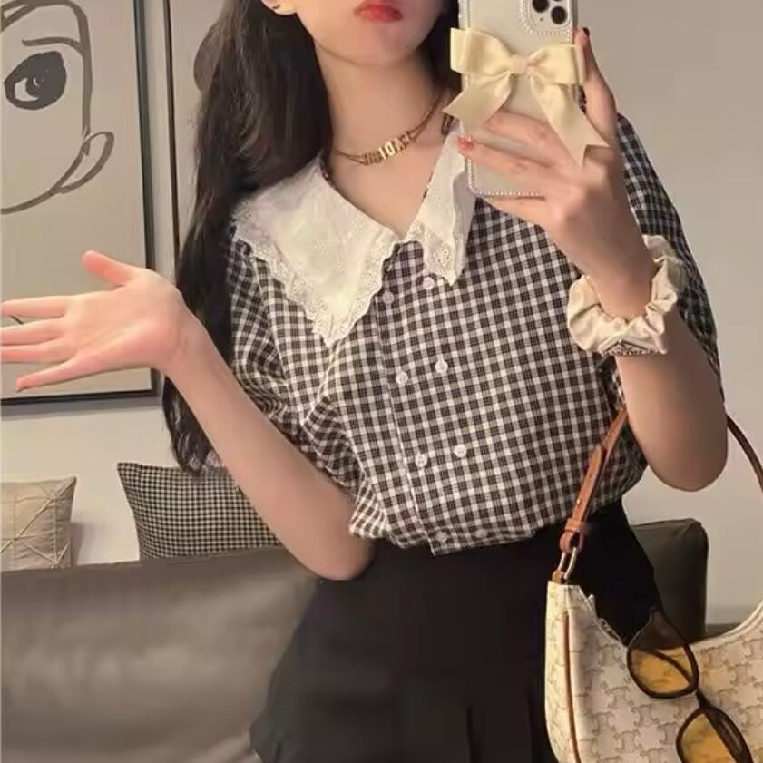 フレンチシックブロックチェックシャツ