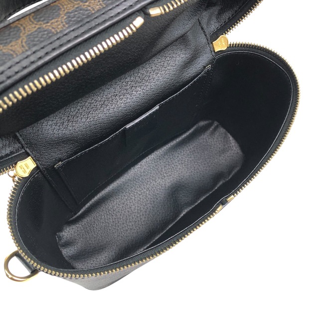 CELINE セリーヌ マカダム ショルダーバッグ ブラック サークルチャーム PVC レザー バニティバッグ 2way vintage ヴィンテージ オールド cx8yk3