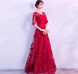 ★送料無料★S(7号)☆リボン刺繍のパーティーロングドレス(OPN2292）