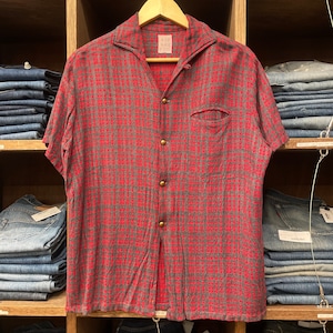 1960S SIR GUY RAYON CHECK SHIRT RED