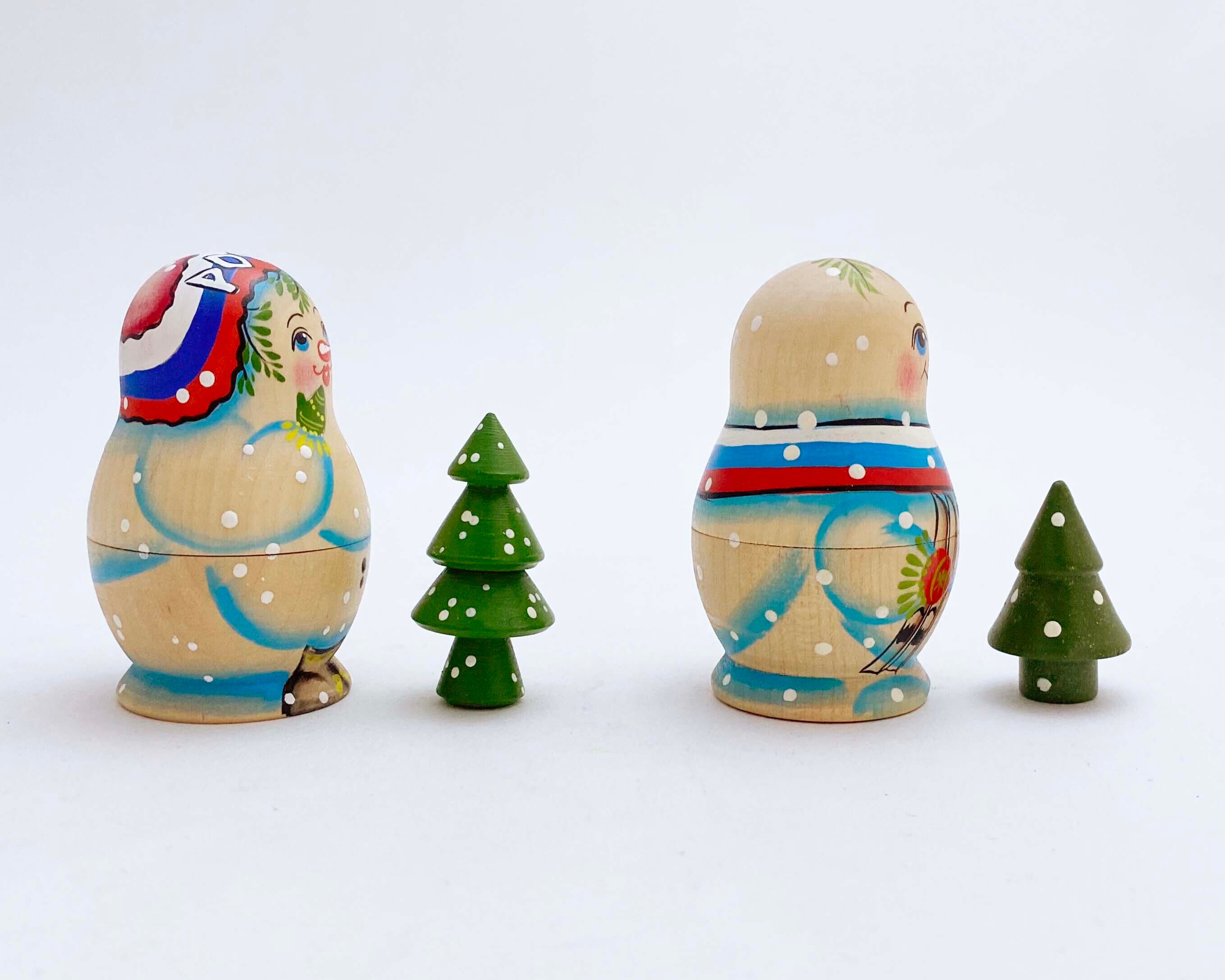 スノーマン・マトリョーシカ(キーロフ産 / 木地色2個組)