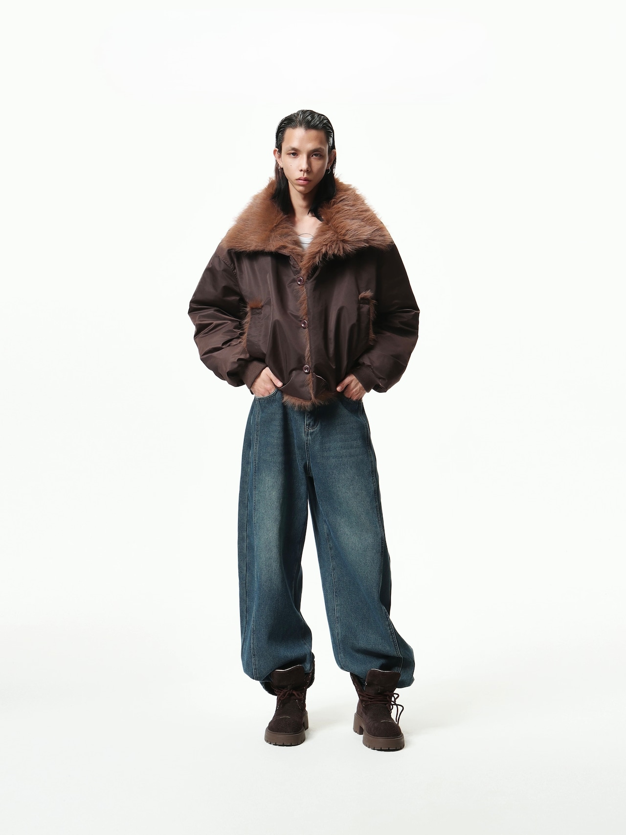 BOOGOOVOGUE Noble Fur Stand Collar Jacket