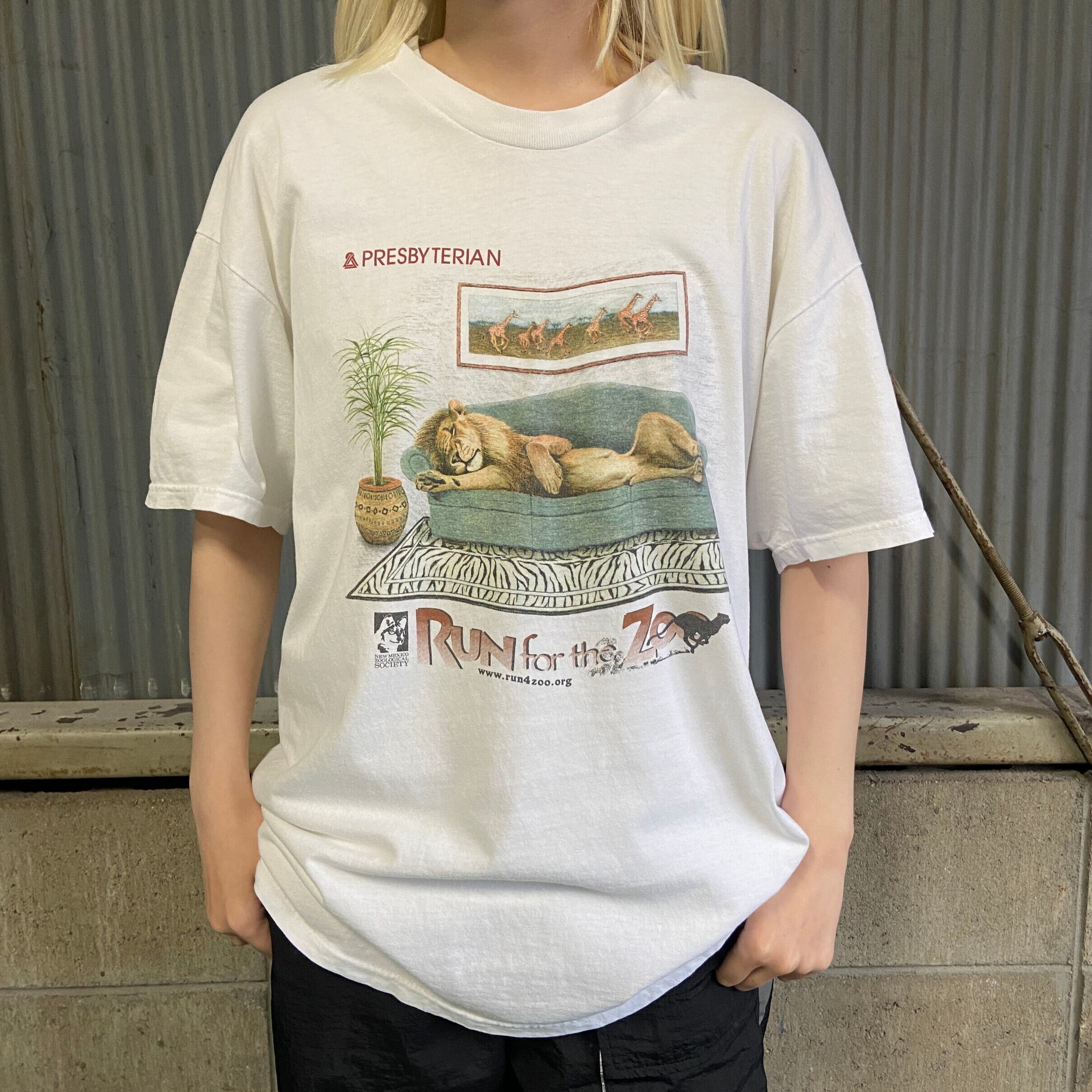 00年代 Run for the Zoo ライオン アニマルプリントTシャツ メンズL