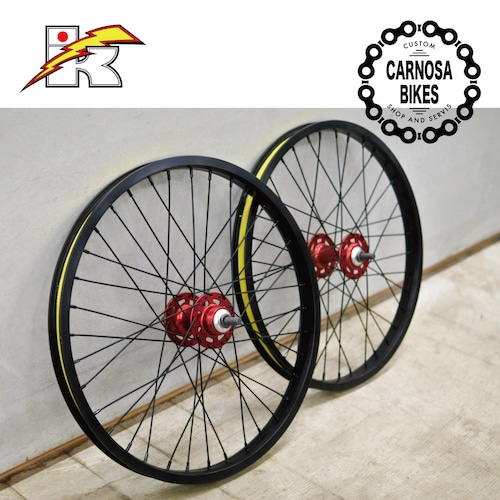【KUWAHARA】BMX Complete Wheel Set [BMXコンプリートホイールセット] 20インチ Black/Red Hub