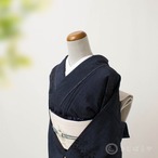 塩沢紬　濃藍の単衣