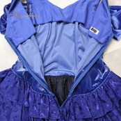 フラダンス 衣装 ワンピース ドレス ブルー系 フラ ダンス 青 ベロア 光沢 ロケラニ柄 上品 Ange ハワイアン アロハ 花柄 ハワイアンプリント フリル 花柄 フラワー