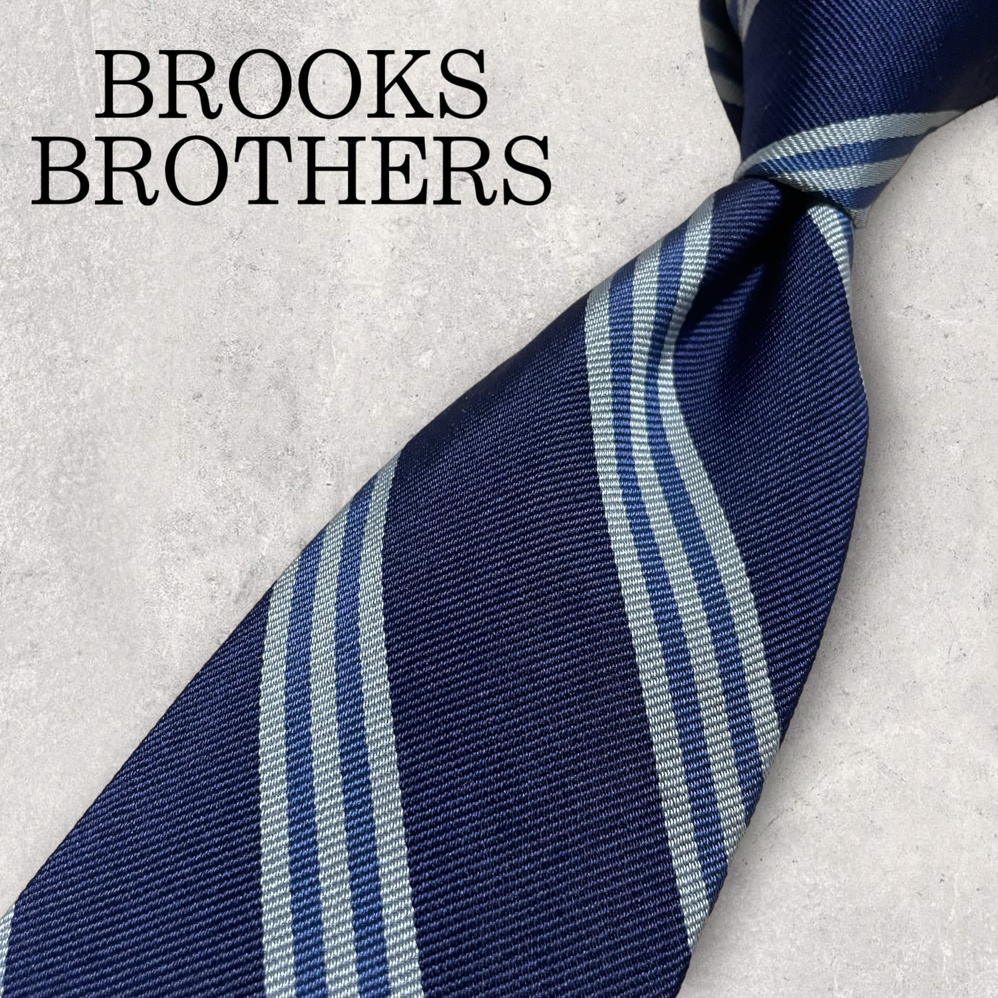 美品 Brooks Brothers レップタイ 細ストライプ ネクタイ 紺 金