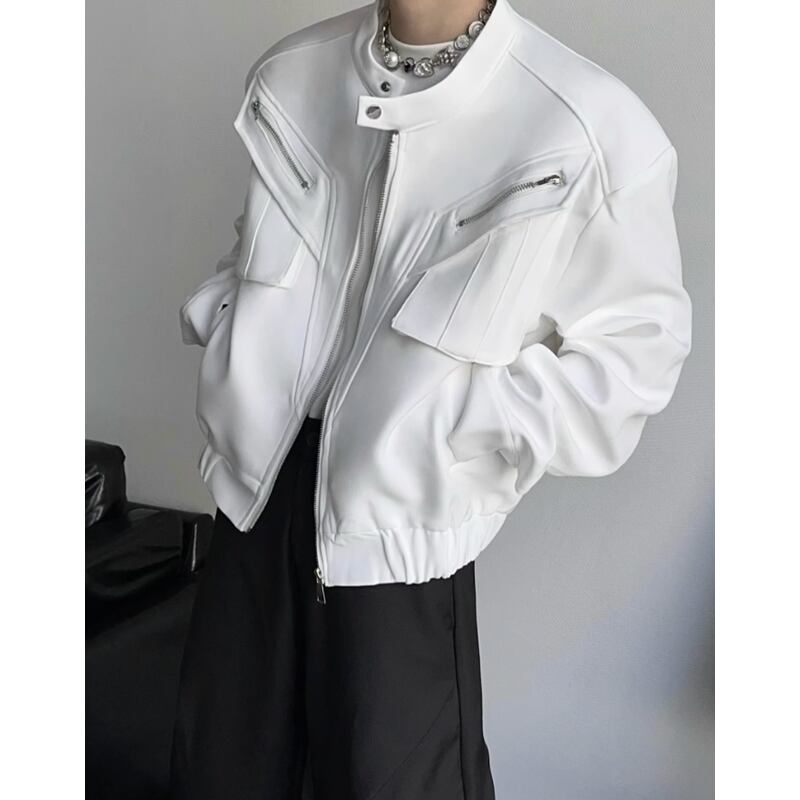 band collar box silhouette long sleeve jacket mr0669