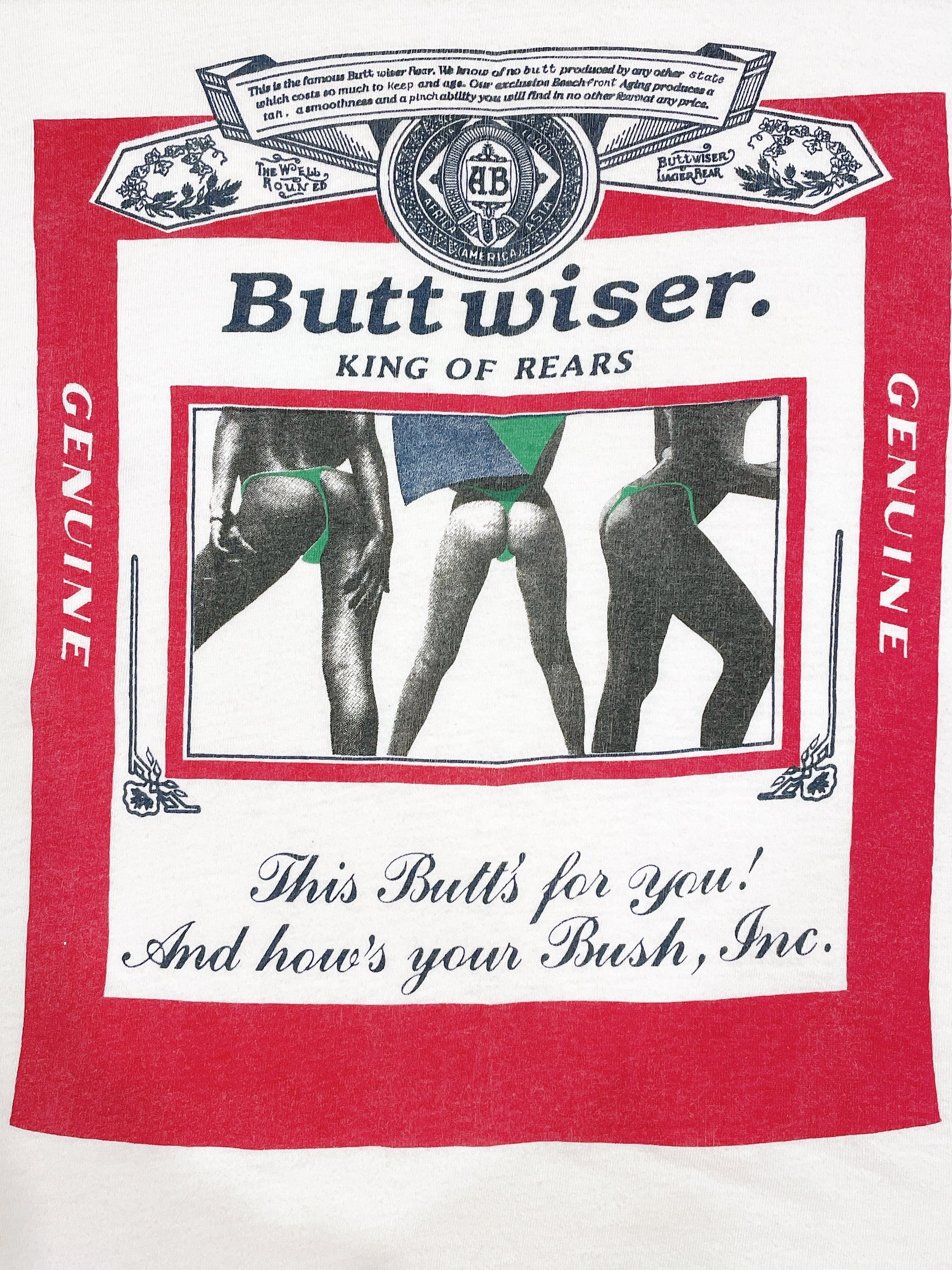 希少。90's後期　Buttwiser ビンテージTシャツ　バドワイザーパロディ