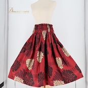 フラダンス 衣装 パウスカート レッド系 シングル モンステラ柄 パラパライ柄 かわいい 華やか 鮮やか 明るい ふわふわ ハワイアン アロハ ハワイアンプリント フラ ダンス レッスン 練習 ハワイアンスタイル 南国風 ダンスレッスン用