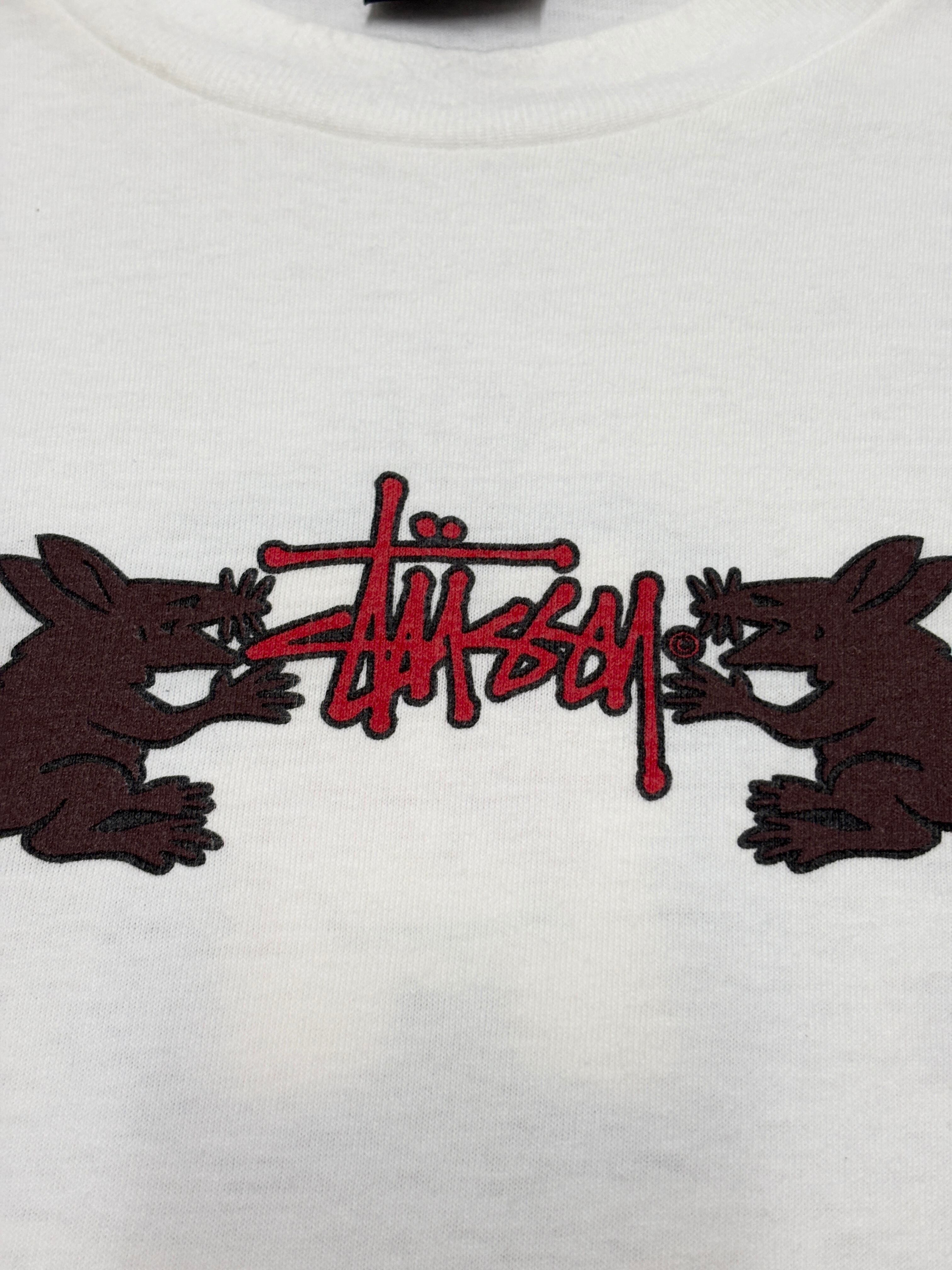 90s OLD STUSSY/Rat pack print Tee/USA製/紺タグ/M/ロゴプリントT