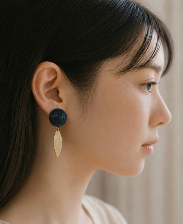 刺子絣ワッシャークロス　くるみピアス