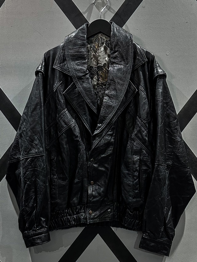 【X VINTAGE】Detachable Arm Gimmick Layered Collar Design Leather Jacket