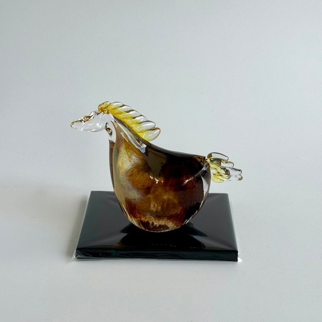 可児友紀　ガラスの鏡餅Ｌ × 干支M　ＬMセット【黒台・稲穂付き】