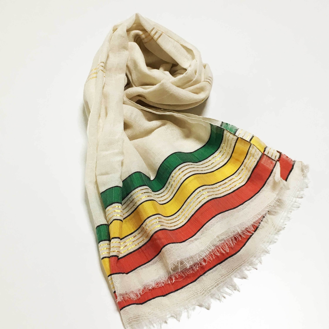 【ストール】エチオピア国旗カラーの手織りコットンストール