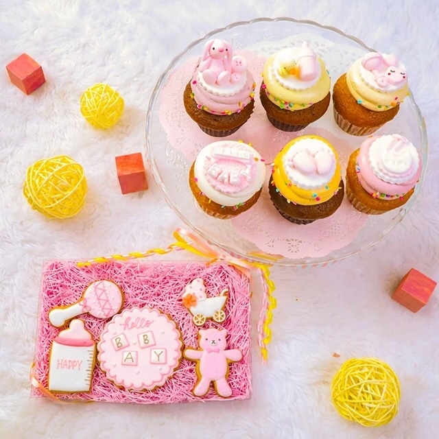 ウェルカムベビー(ピンク)カップケーキ＆アイシングクッキースペシャルセット
