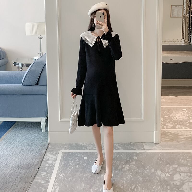 【新作】【送料無料】 マタニティウェア2020秋/冬の新しい弾性ニット人形の襟のドレス中程度の長さの産後の看護ドレス-アリババ エラスティック 伸縮 オータム 秋物 ウィンター 冬物 expec298889309819