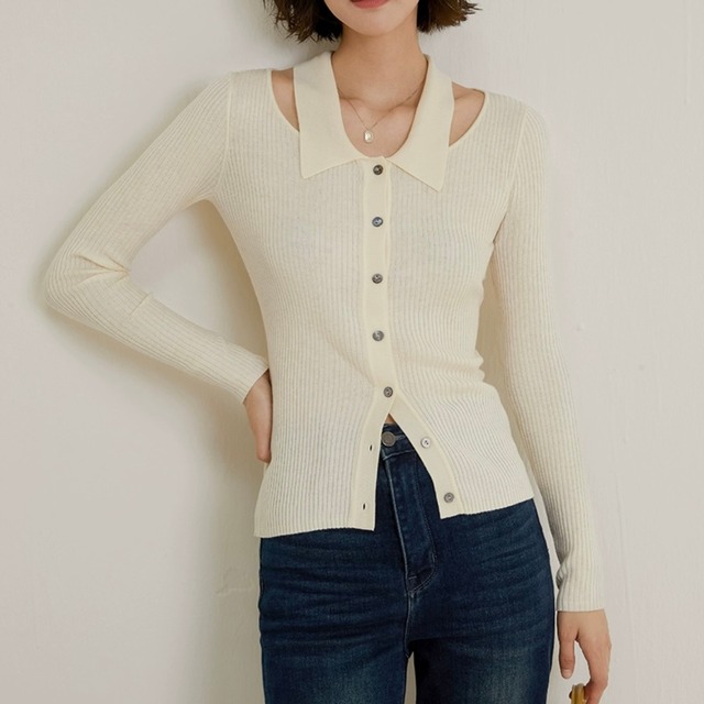 ポロカラースリムセーター　21463