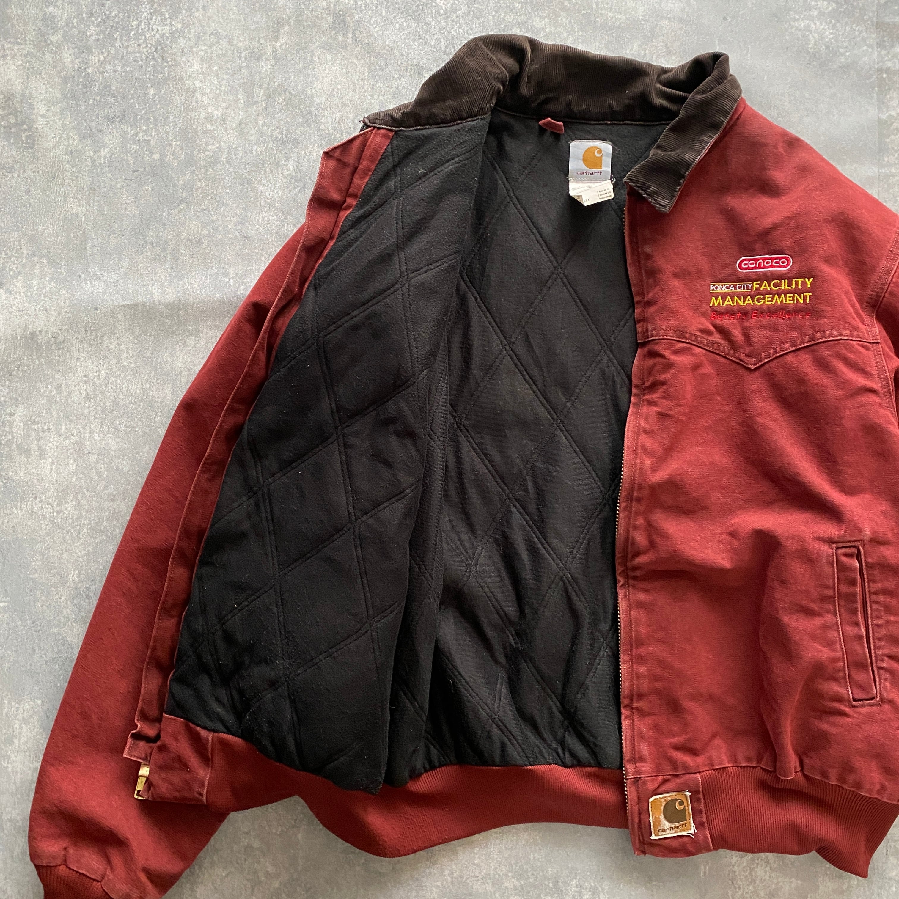 【2XLサイズ】90's carhartt カーハート 刺繍企業ロゴ 革パッチ