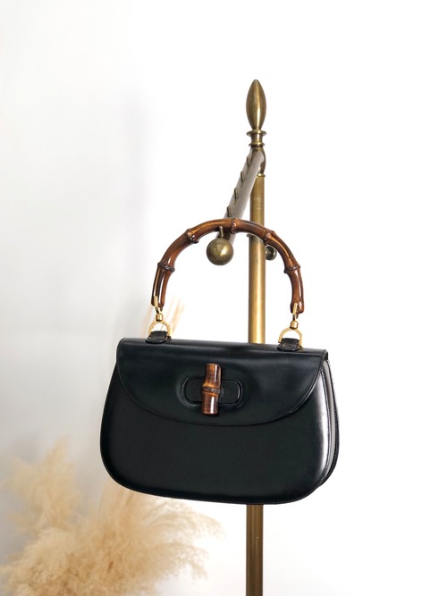GUCCI グッチ バンブー ハンドバッグ ブラック ターンロック レザー vintage ヴィンテージ オールド 57imw4