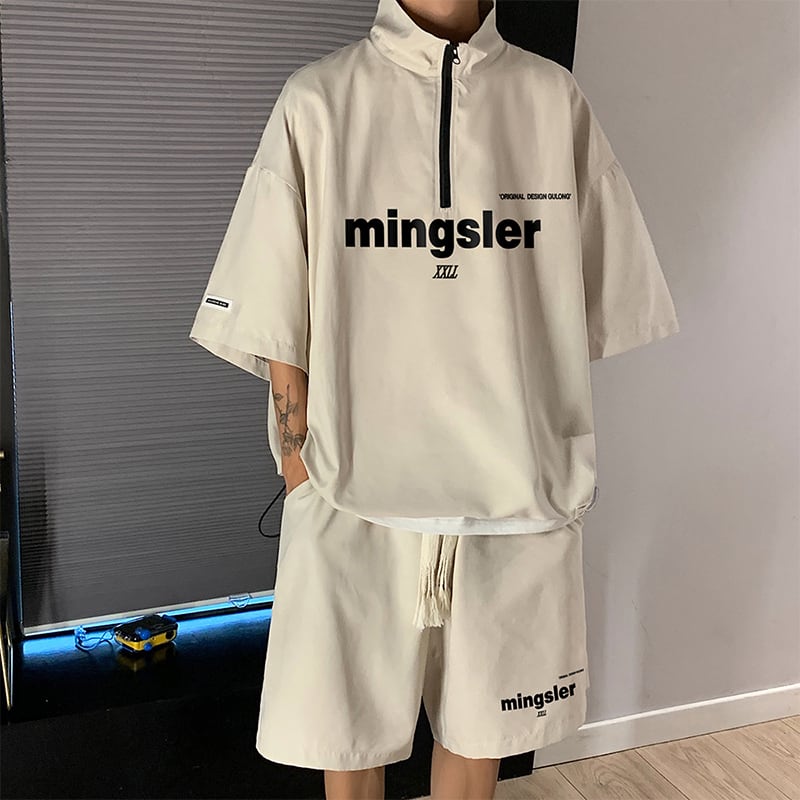 3Dロゴ半袖Tシャツハーフパンツセット ハーフジップ半袖Tシャツ&ハーフパンツセット | mblueshop