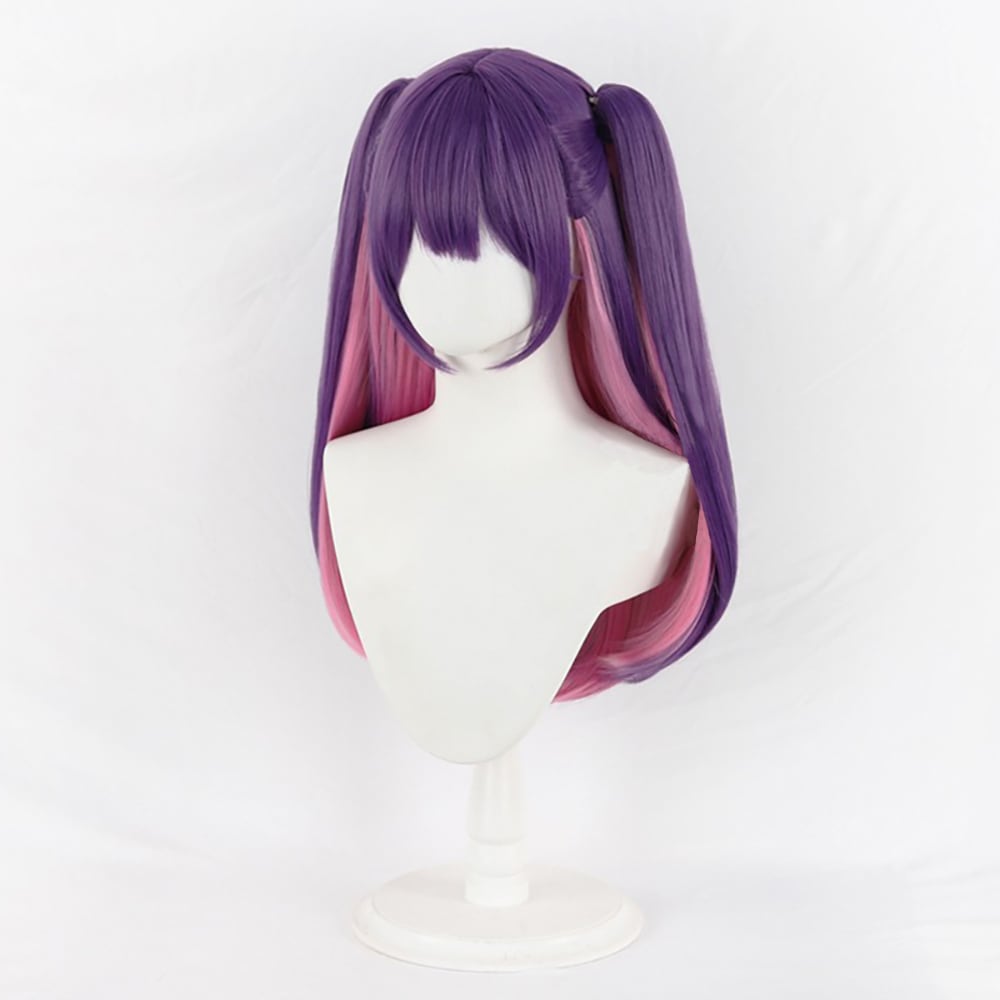 コスプレ耐熱ウィッグ パープル ピンク 2トーン ロング ツインテール