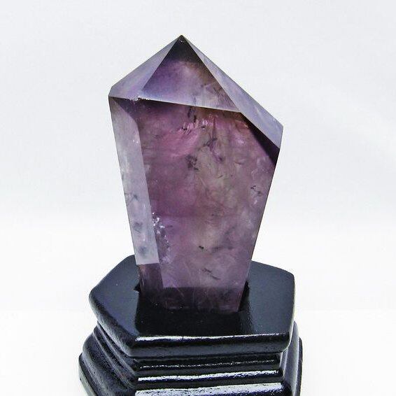 アメジスト 六角柱 アメシスト ポイント 置物 原石 虹入り 台座付属 一点物 152-2084