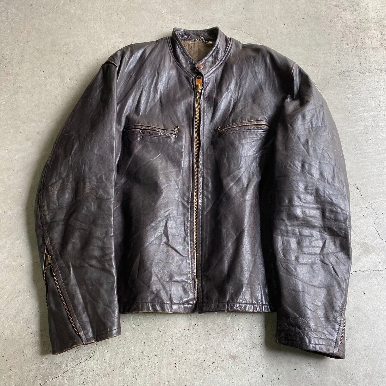 70年代 ビンテージ シングルライダースジャケット レザージャケット メンズl相当 古着 ブラウン こげ茶色 革ジャン 70s ヴィンテージ キルティングライナー ブルゾン ジャケット Ws22 30 Cave 古着屋 公式 古着通販サイト