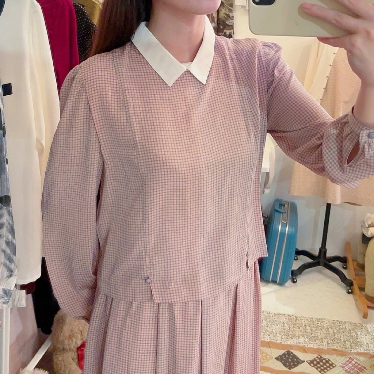 pink check separate one-piece