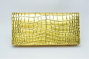 ラージクロコダイル・長財布（マチあり）金箔・プレミアム版／ ゴールド財布