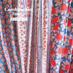 ブロックプリント生地【50cm単位】インド綿 花柄 青×オレンジ #14319-BL1