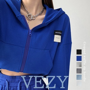 クロップド丈 パーカー ジップアップ春秋 ワッフル ショート丈 ZIPパーカー クロップド丈トップス フルジップフーディー ストリート ロゴスウェット パーカー トレーナー ベジー VEZY ItemNo.【18802330 】