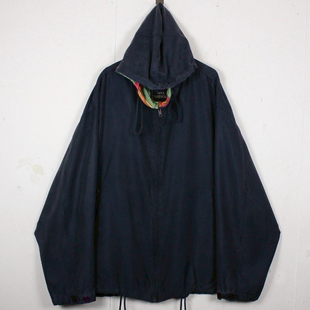 【Caka act2】"VIA ARDIGO by Corneliani" Vintage Zip up Hooded Silk Jacket