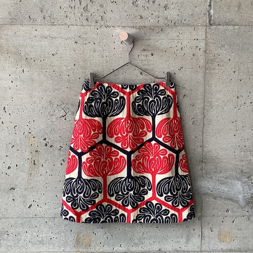 MARNI Red x navy blue large floral pattern skirt