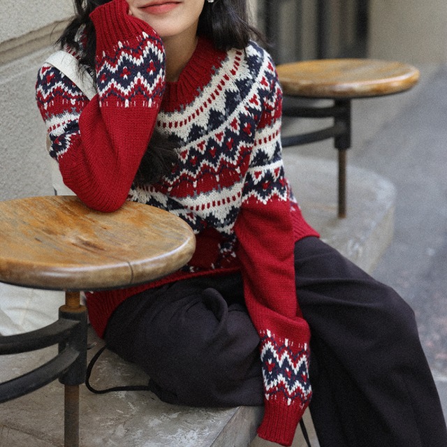 all-over pattern crew-neck knit　J00336