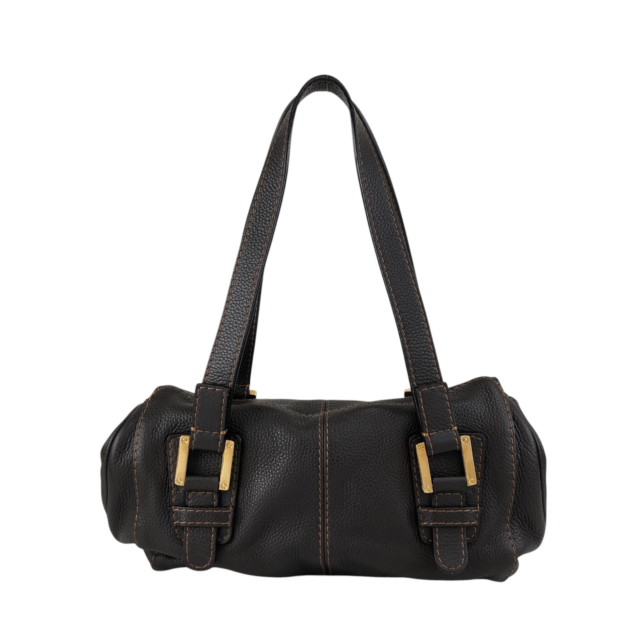 LOEWE ロエベ ハンドバッグ ブラウン 型押しロゴ レザー フラップ