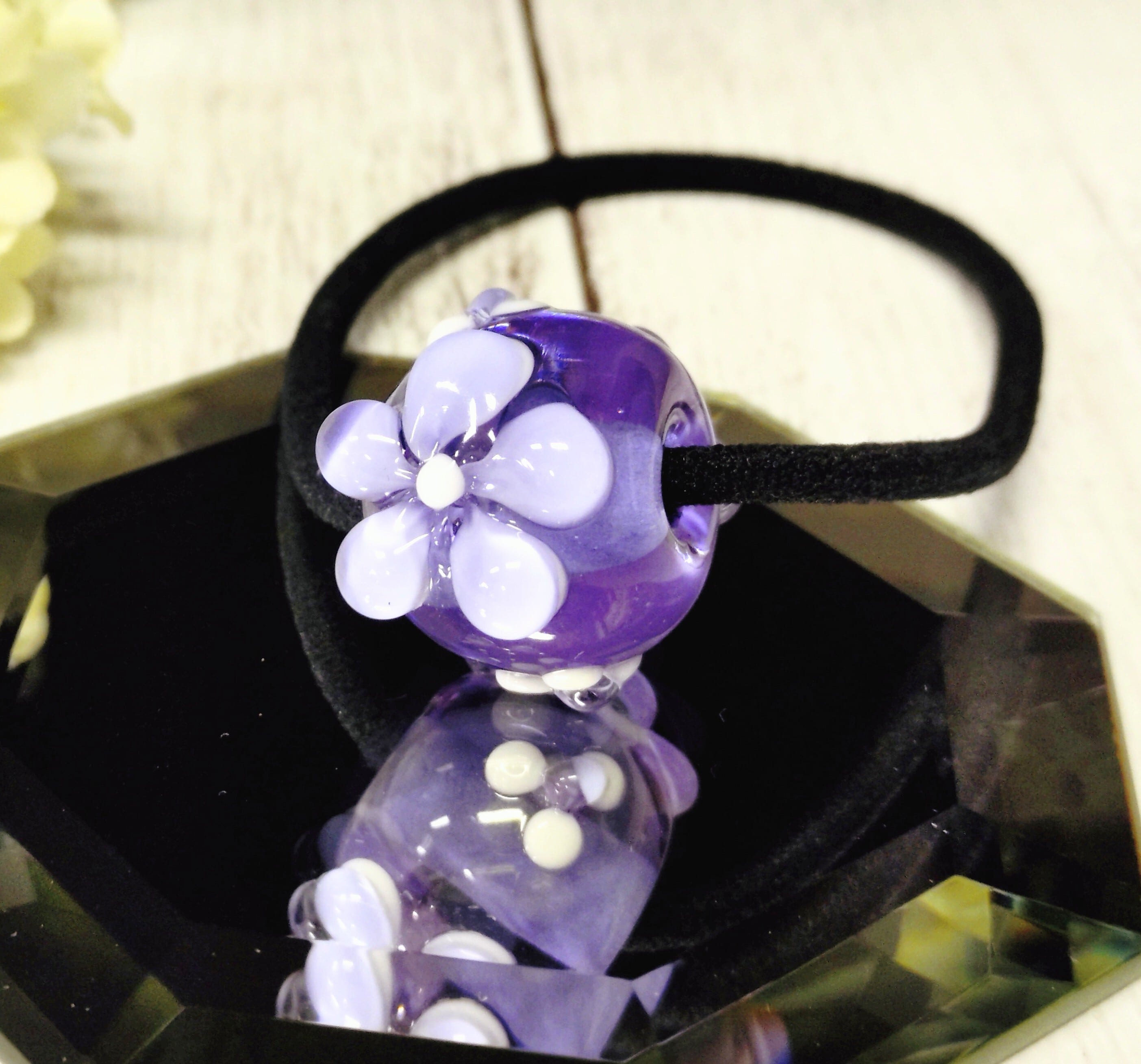[H-11] 雅なぷっくりお花のとんぼ玉・ヘアゴム
