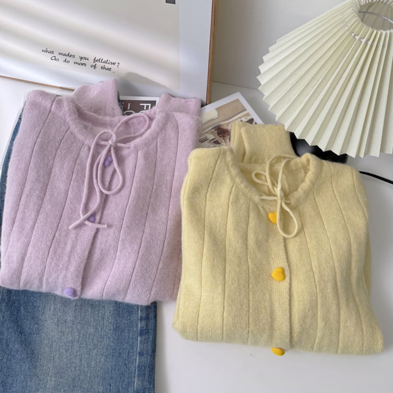 【tops】丸首ハートボタンニットトップス Q6491