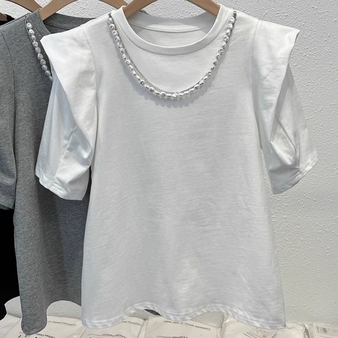 パール ネックレス ボックススリーブ トップス/3color 3412549