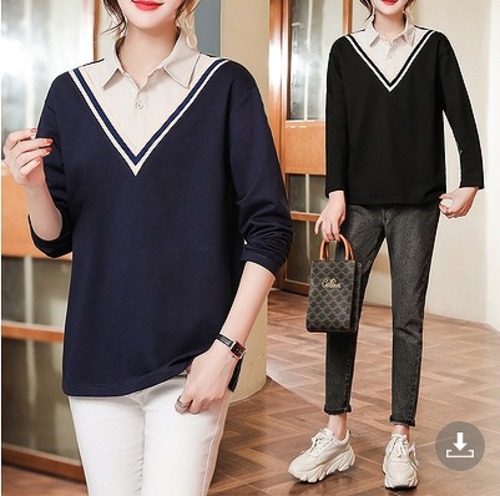 【大きいサイズL-4XL】ファッション/人気トップス♪ブラック/ブルー2色展開◆sctmci-152127