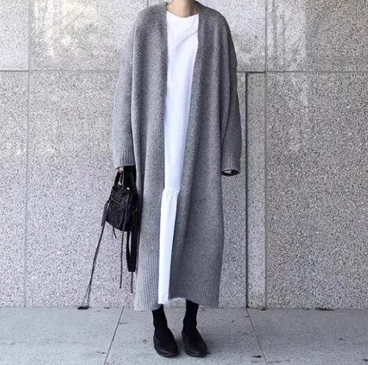 ミドル丈 長袖 Vネック ポケット カーディガン トップス