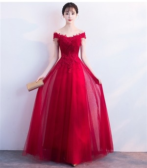 ★送料無料★細身の9号（M)☆レース重ねパーティ－ロングドレス(OPN2137）