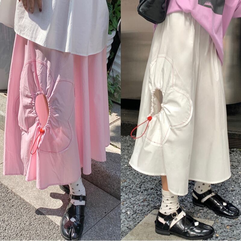 Flowerデザイン スカート オータムルーズAラインハイウェストウェスト 秋物 フラワーデザイン 萌量不足72123624909