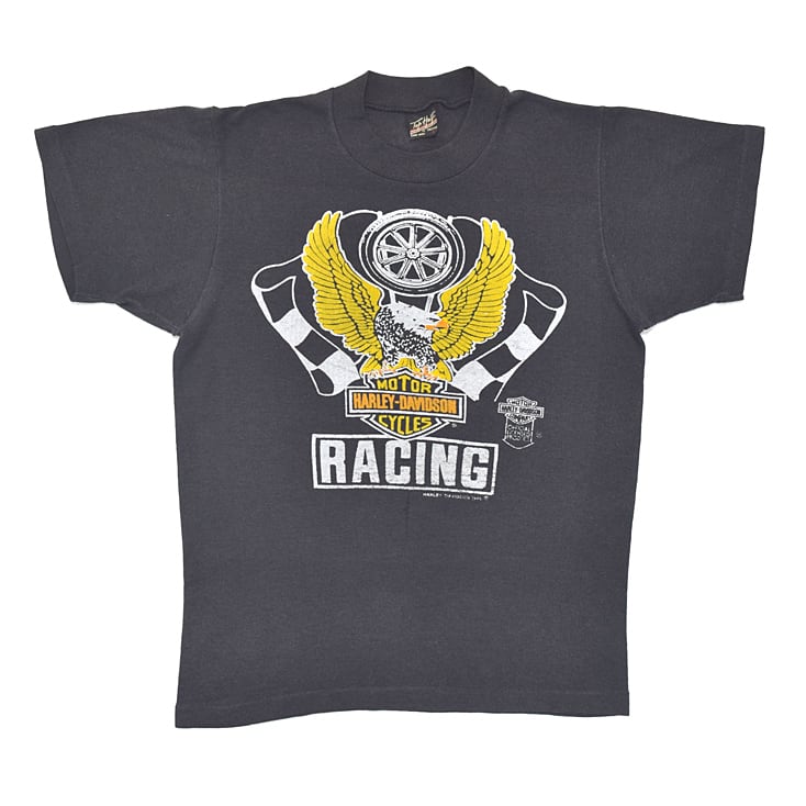 80s ハーレーダヴィッドソン イーグル RACING ヴィンテージTシャツ 黒 HARLEY DAVIDSON サイズS 古着 @BC0006